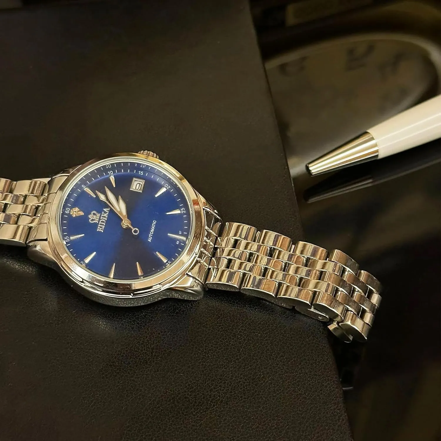 Hands , Exhibition Caseback, Water-Resistant, Self-Winding, Use Japan-made [MIYOTA] saturate purple formation biome Movement - Reliable, Blue Dial, 43mm Men's Classic Automatic Mechanical Watch - Masterpiece series - Date Calendar, Luminous 