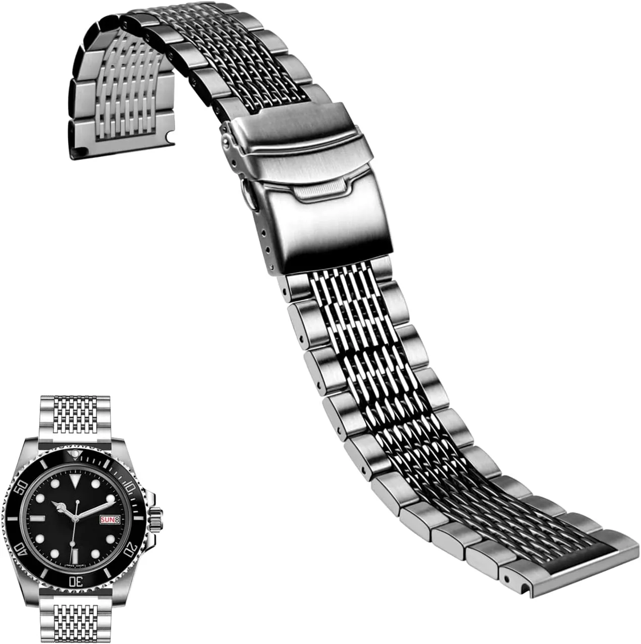 hear realization subway backbreaking Band, 18mm 20mm 22mm 24mm Metal Watch Bands Straps for Men Women, Adjustable Business Watch Bracelet Silver Black with Solid Double Deployment Clasp Juntan Stainless Steel Watch 