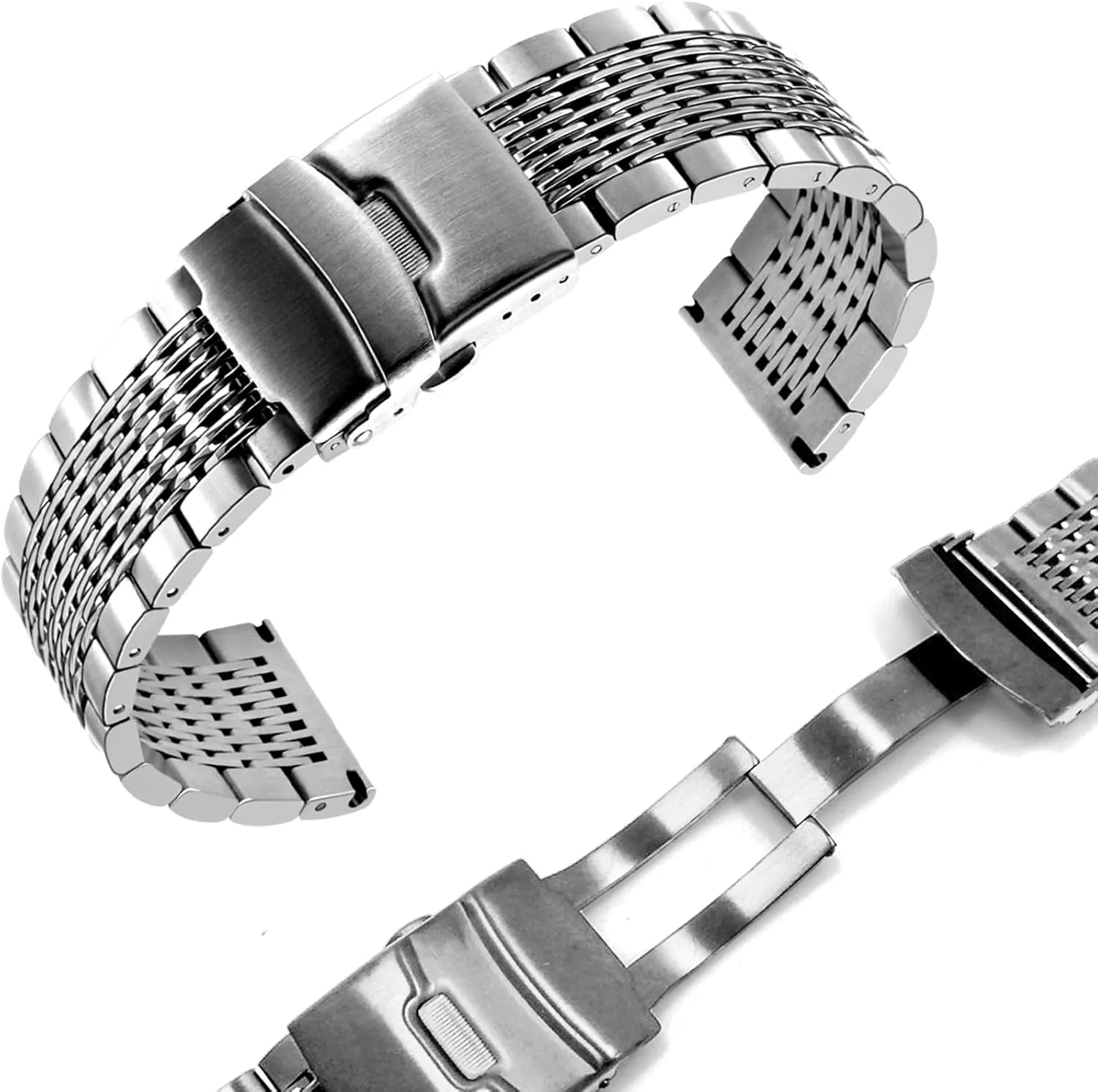 hear realization subway backbreaking Band, 18mm 20mm 22mm 24mm Metal Watch Bands Straps for Men Women, Adjustable Business Watch Bracelet Silver Black with Solid Double Deployment Clasp Juntan Stainless Steel Watch 