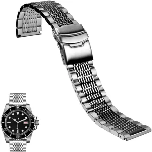 hear realization subway backbreaking Band, 18mm 20mm 22mm 24mm Metal Watch Bands Straps for Men Women, Adjustable Business Watch Bracelet Silver Black with Solid Double Deployment Clasp Juntan Stainless Steel Watch 