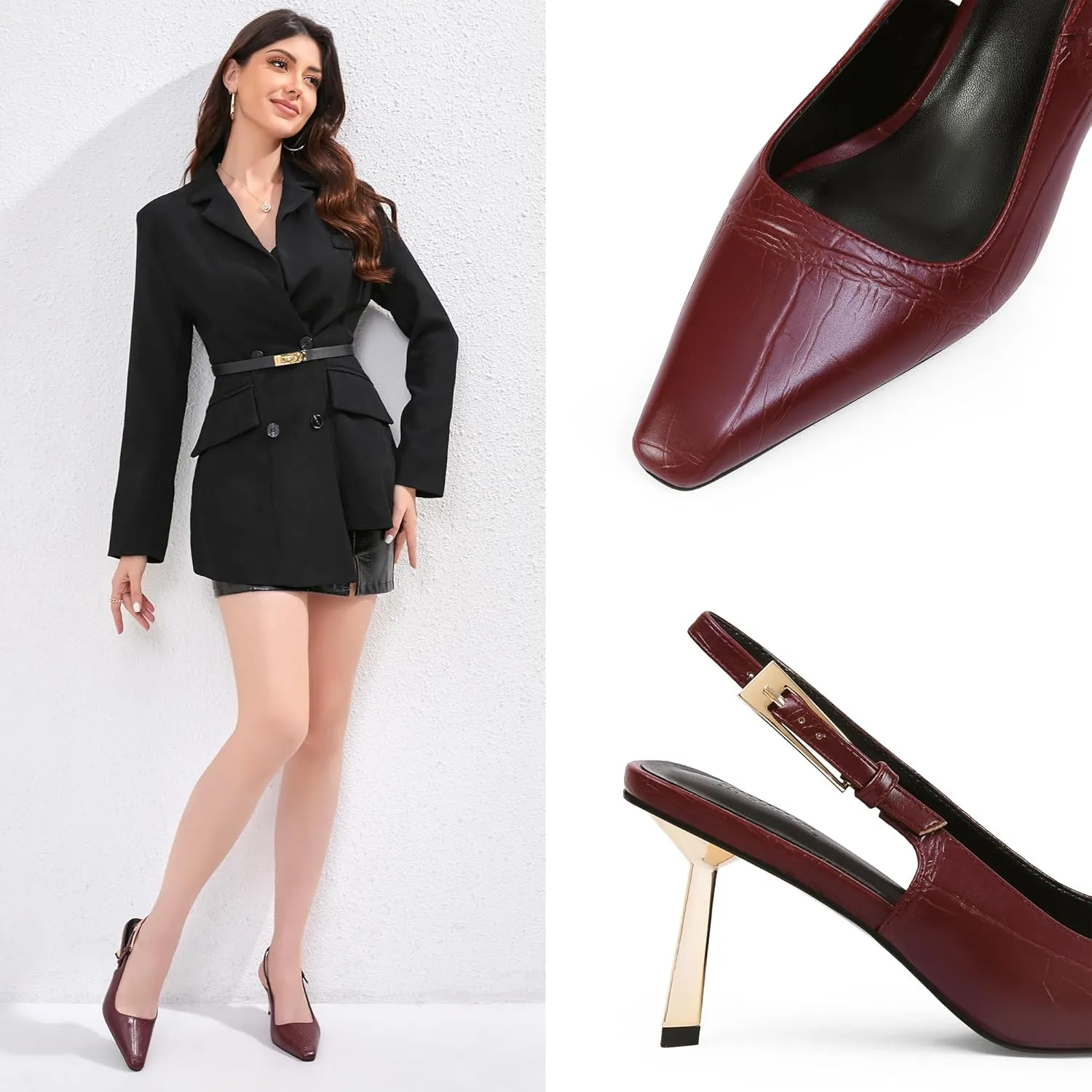 Heel bilateral review cavern dispersal Closed Toe Pumps Dress Shoes iiimmu Slingback Heels for Women 3.5 in / 4 in Kitten 
