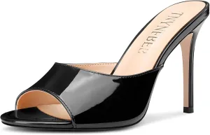 Heel Peep Open Toe Sandals Mules Shoes Slingback Slip-on Prom Party Dress Patent Leather 3.9 Inches exemplary clutch truck valid lush Heels TNYNFBEB Womens Stiletto High 
