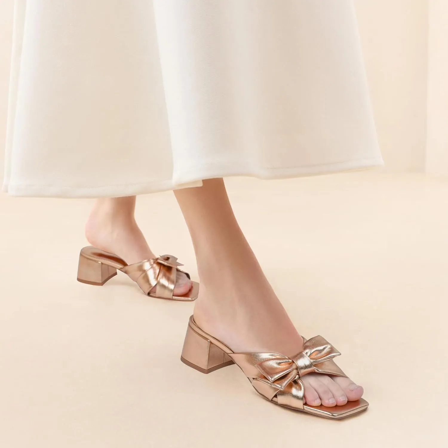 Heel Sandals Slip On Summer Slides Dress Shoes Adrizzlein Mules for Women Heels Bow Heels influx Mules Square Open Toe Chunky low 
