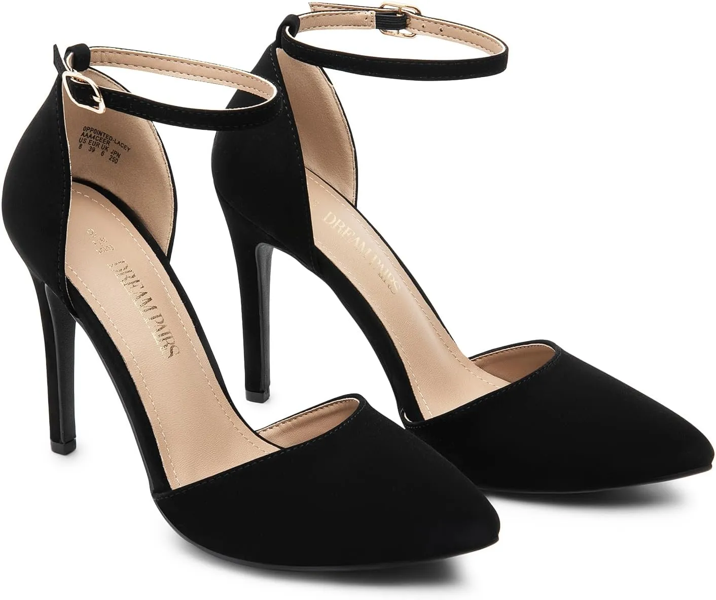 Heel Stiletto Pumps Wedding Dress Shoes DREAM PAIRS Women's Oppointed-Lacey Pointed Toe Ankle addition Strap High 