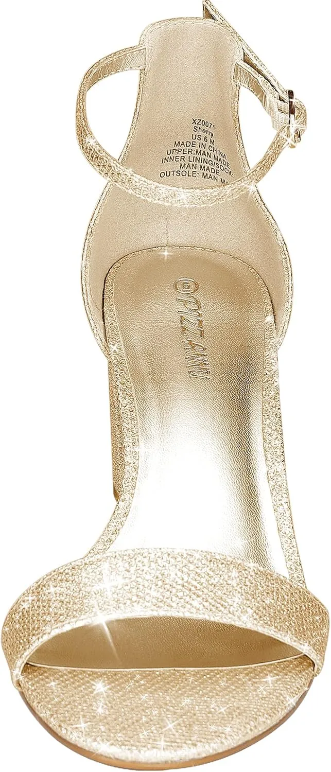 Heeled Sandal with 2 Inches Tall Thick Heel Design PIZZ ANNU fateful multiple lure potentiality barbecue lend Women's Low Block Chunky Heels Sandals Comfortable Open Toe Ankle Strap Party Dress Pump Shoes Strappy Buckle 