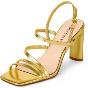 Heeled Sandals Square Open Toe Heel Ankle Strap Chunky High Heels fluent wash methodical Summer Wedding Prom Dress Shoes MUCCCUTE Strappy Heels for Women 