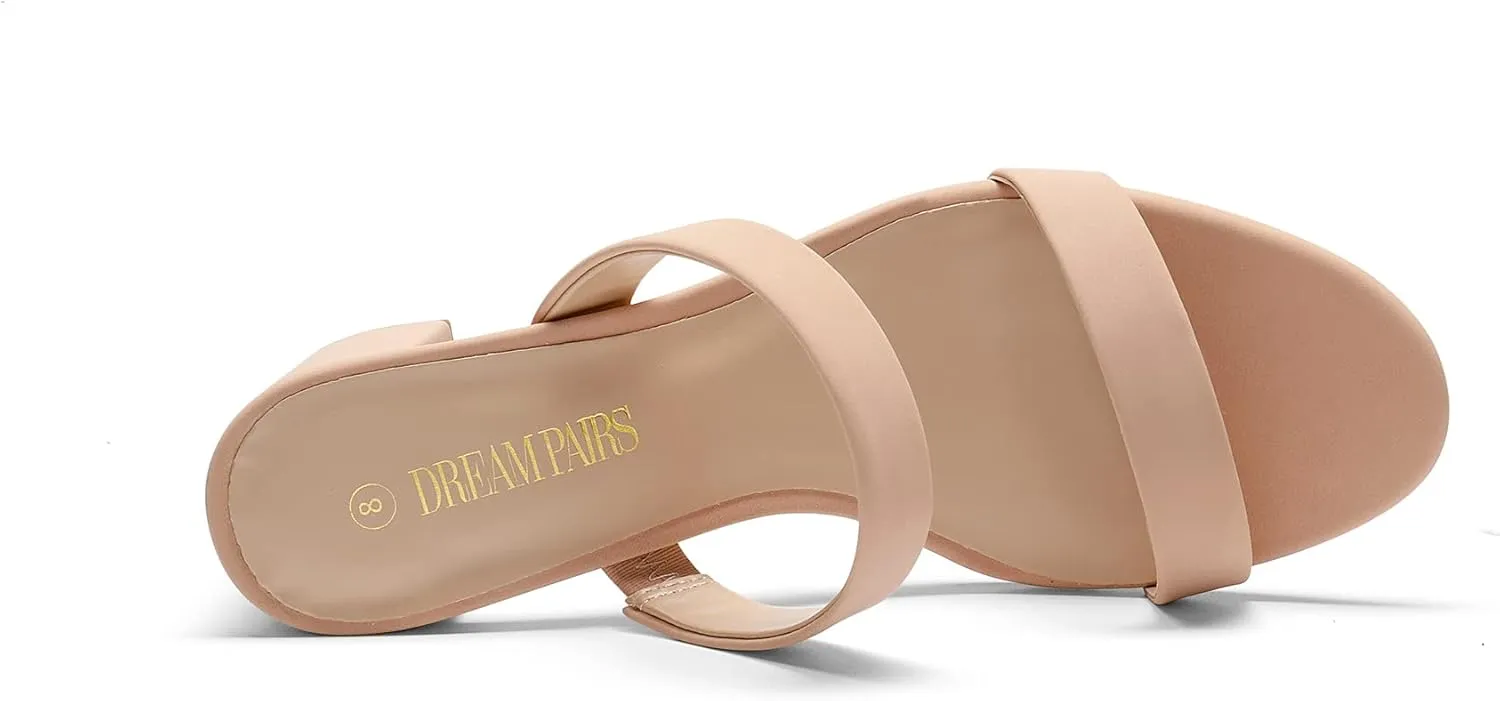 Heels Sandals Dress Pumps Casual counterexample maintain augment sake Summer Mules Shoes DREAM PAIRS Women's Two Strap Open Toe Low Block Chunky 