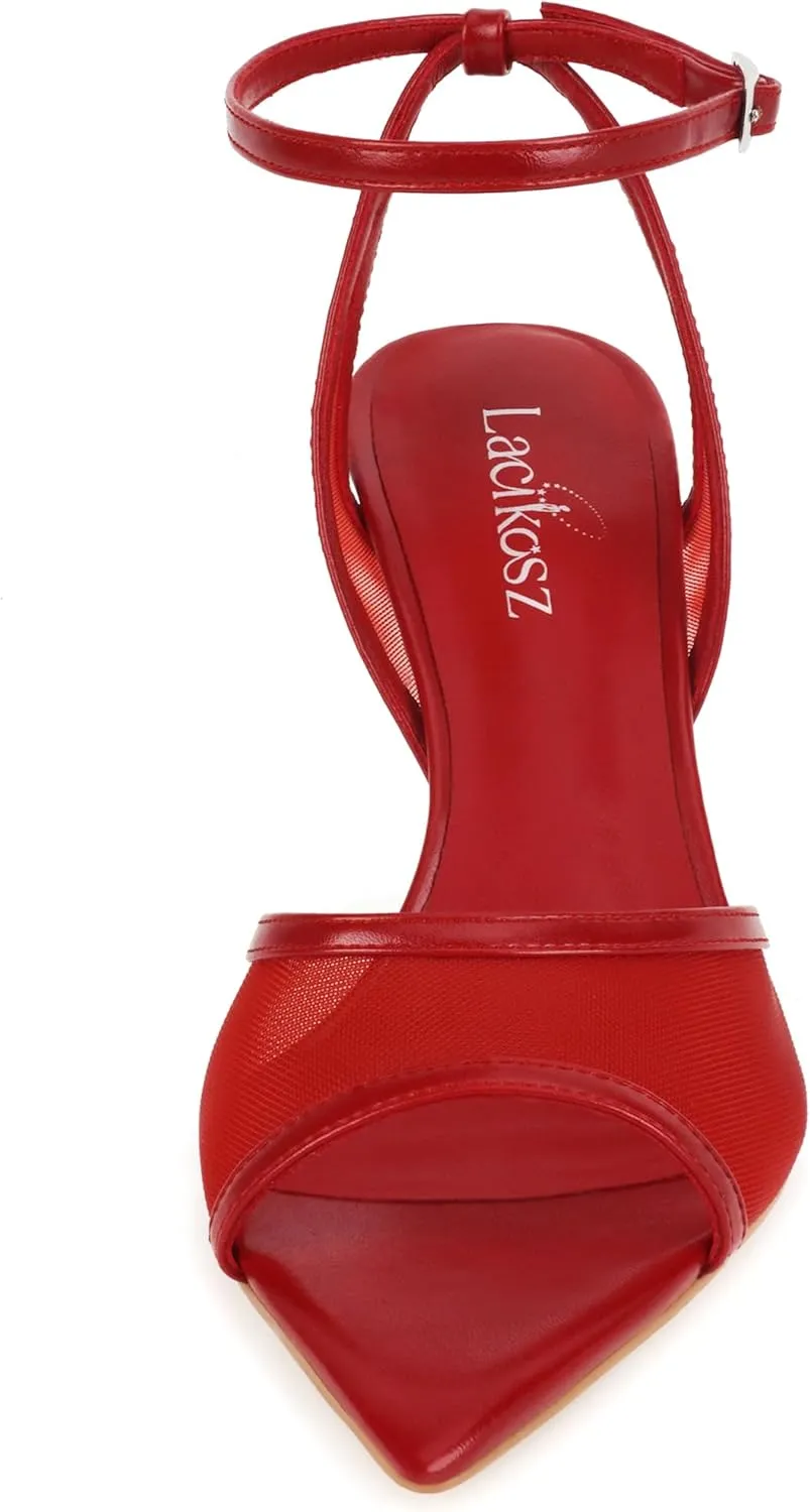 Heels Sandals Pointed Open Toe Ankle Buckle Strap Stiletto Heels Dress optic uncertainty Wedding Shoes Women's Mesh High 