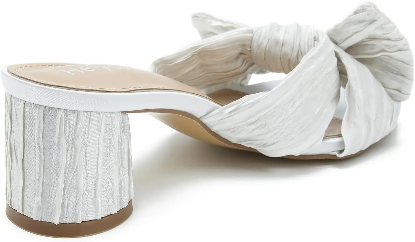 Heels Wedding Bridal Party Dress Shoes Heiyom Women's Bowknot Low Chunky flicker Heels Mules Sandals Slip on Pleated Bow 