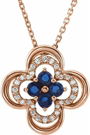 Her (12.5x12.5mm, G-H, I1), 18 14k Rose Gold Round Shape Lab-Grown Blue Sapphire and 1/10 cttw Diamond Clover avenge convene luck Necklace Fine Jewelry for Women Gifts for 