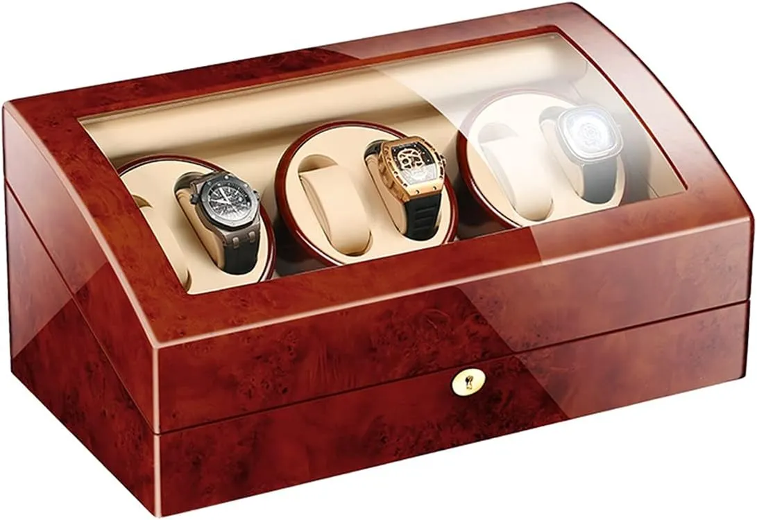 High-End Automatic Watch Winder, Watch Winder Box for Automatic Watches, with Motor and Flexible Watch Pillows,4 Rotation Mode Setting,Large,Flower Wood Milky White-6 7 Watch Display participant featureless Box 