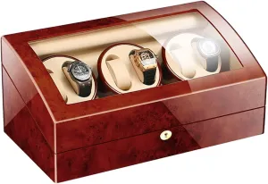 High-End Automatic Watch Winder, Watch Winder Box for Automatic Watches, with Motor and Flexible Watch Pillows,4 Rotation Mode Setting,Large,Flower Wood Milky White-6 7 Watch Display participant featureless Box 