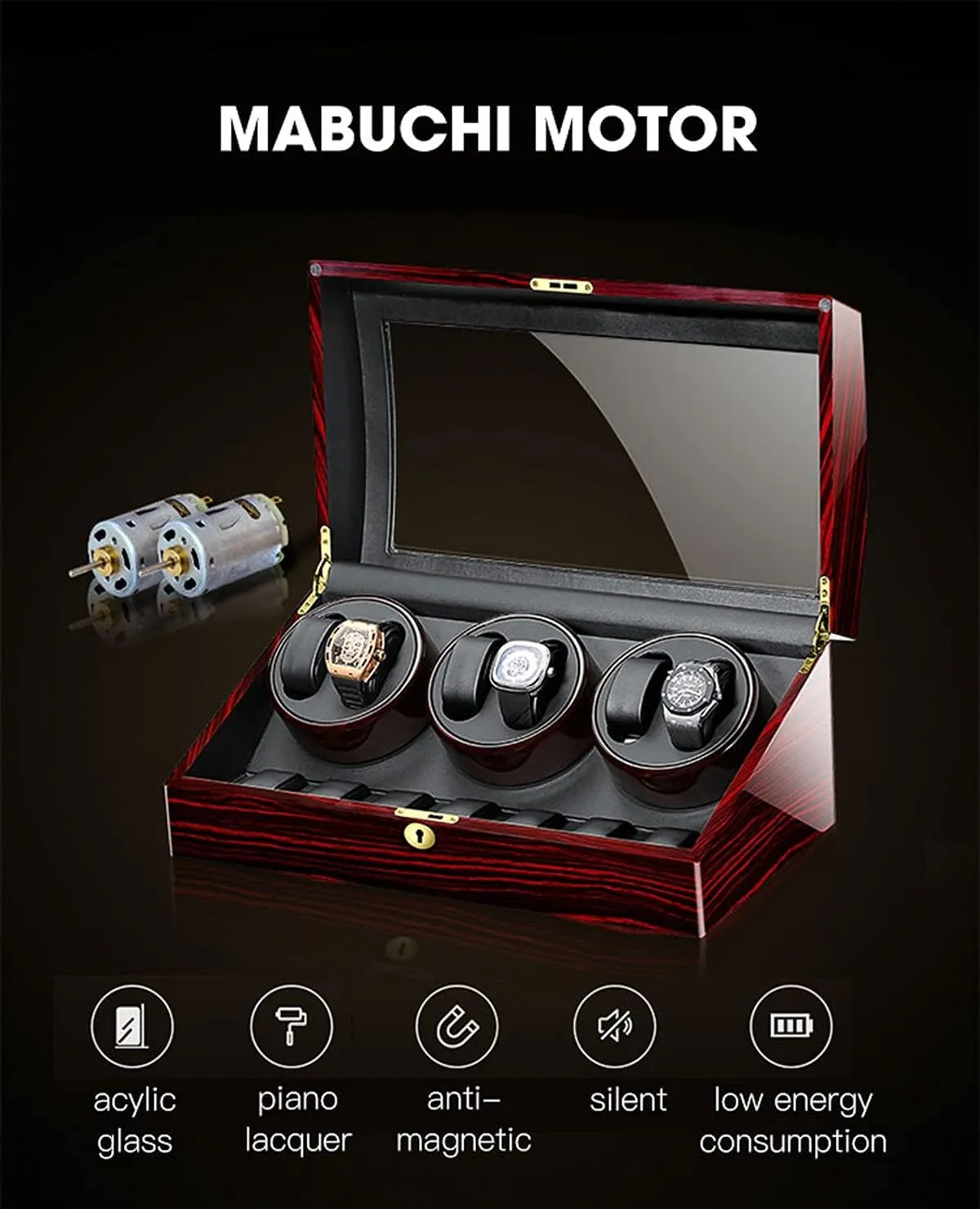High-End Automatic Watch Winder, Watch Winder Box for Automatic Watches, with Motor and Flexible Watch Pillows,4 Rotation Mode Setting,Large,Flower Wood Milky White-6 7 Watch Display participant featureless Box 