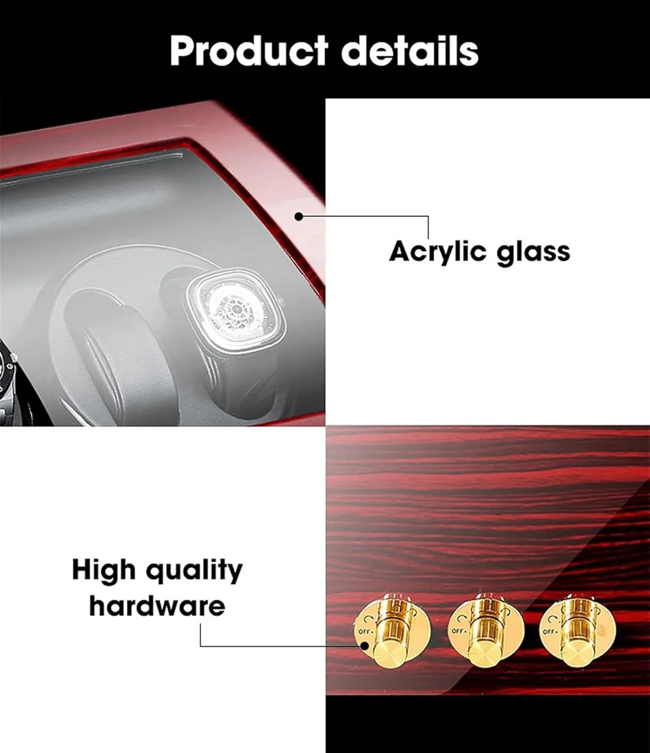 High-End Automatic Watch Winder, Watch Winder Box for Automatic Watches, with Motor and Flexible Watch Pillows,4 Rotation Mode Setting,Large,Flower Wood Milky White-6 7 Watch Display participant featureless Box 