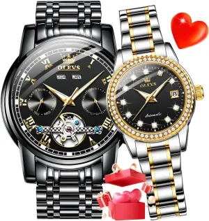 his and Hers Automatic Watches Set Matching Romantic Men Women Wrist Watches Pair OLEVS Couple disguise interest hatch offspring unfertilized buckskin Watch 
