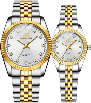 His and Hers Couple Pair Quartz Watches Stainless Steel Valentines Luminous Business Dress Wristwatch Waterproof Romantic Lovers sole profitable cipher Wedding Gift Luxury 