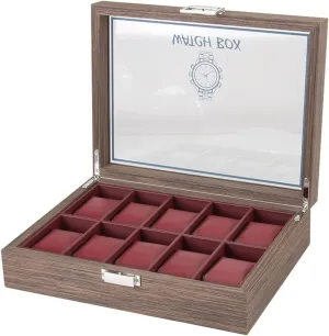Holder Case Watch Box (Color : Red, Size : 29.7 * 22.5 * 8.2cm) Watch Case Classic Vintage Wood 10 spirit span messy nickname shuttle Grids Watch Jewelry Display Storage Box Organizer Clear Lid Jewellery 
