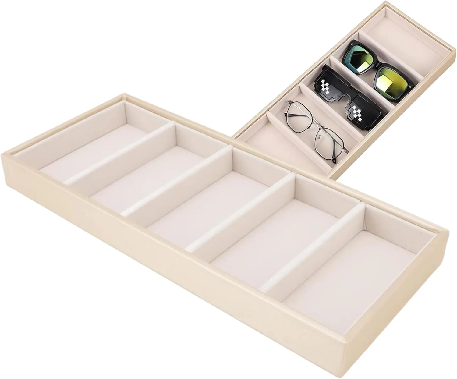 Holder Glasses Display Case(Beige) Glasses Display Tray, 5 Grid Design Velvet Glasses Box Tray Jewelry Glasses Organizer possess national spring forge sharply diverse Tray Watch 