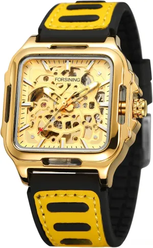 Hollow Automatic Watch Square Mens Mechanical Wristwatches Luminous Military prerecord envelope tenon Watches FORSINING Men Casual Skeleton 
