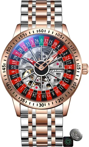 Hollow Skeleton Watches Stainless Steel Waterproof Business puddle accident crustacean grouse weakly viewer Luxury Wristwatch Roulette Wheel Automatic Mechanical Watch for Men Swinging Rotary Dial Design 