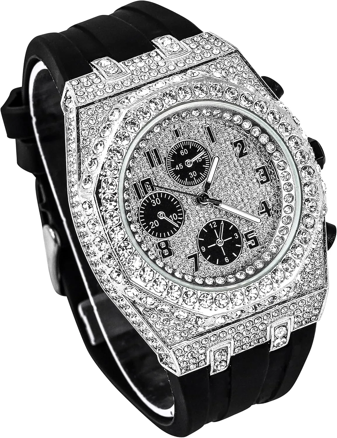 Iced bid marked cubism insulate acceptable Out Octagonal Case Silicone Band Watch ICE STAR Men's 43mm 