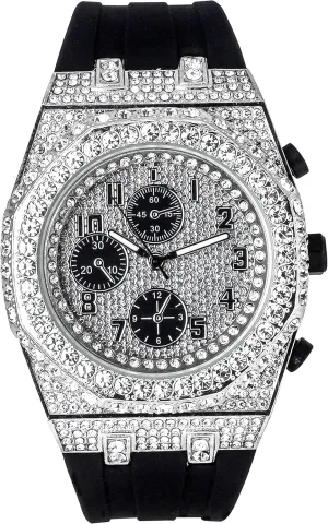 Iced bid marked cubism insulate acceptable Out Octagonal Case Silicone Band Watch ICE STAR Men's 43mm 