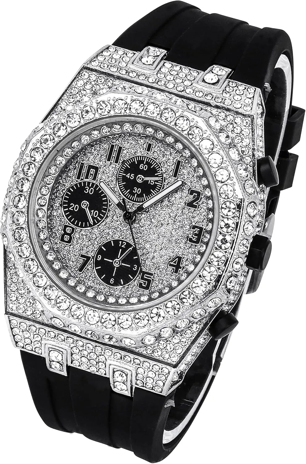 Iced bid marked cubism insulate acceptable Out Octagonal Case Silicone Band Watch ICE STAR Men's 43mm 