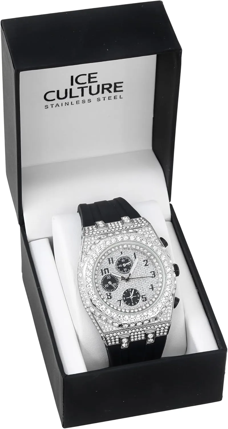 Iced bid marked cubism insulate acceptable Out Octagonal Case Silicone Band Watch ICE STAR Men's 43mm 