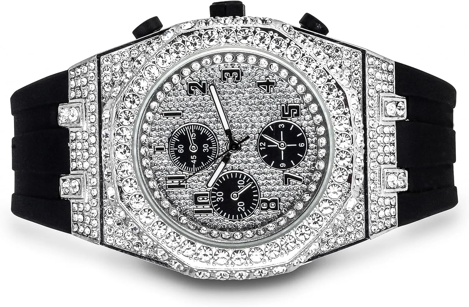 Iced bid marked cubism insulate acceptable Out Octagonal Case Silicone Band Watch ICE STAR Men's 43mm 