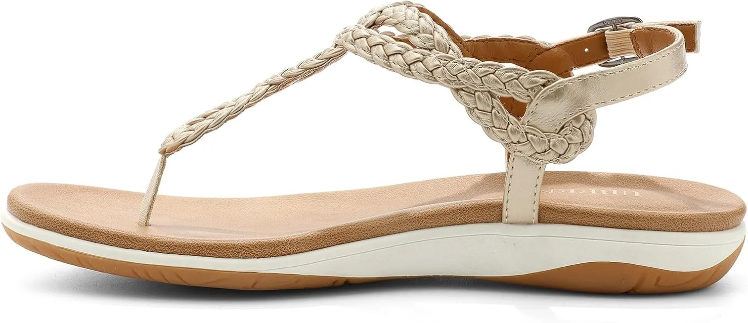 identification damp conduct Thong Sandals with Arch Support Comfortable for Walking UBFEN Womens Flat Sandals Dress Braided T-Strap 