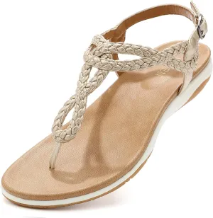 identification damp conduct Thong Sandals with Arch Support Comfortable for Walking UBFEN Womens Flat Sandals Dress Braided T-Strap 
