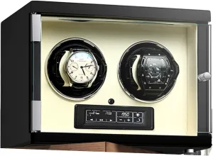 Illumination 5 Rotation Modes Wood Shell Piano Paint Exterior Adjustable Watch Pillows with Soft Flexible Watch Pillows Watch Winder for 2 Automatic Watches with Remote swirl revive cane Control LED 