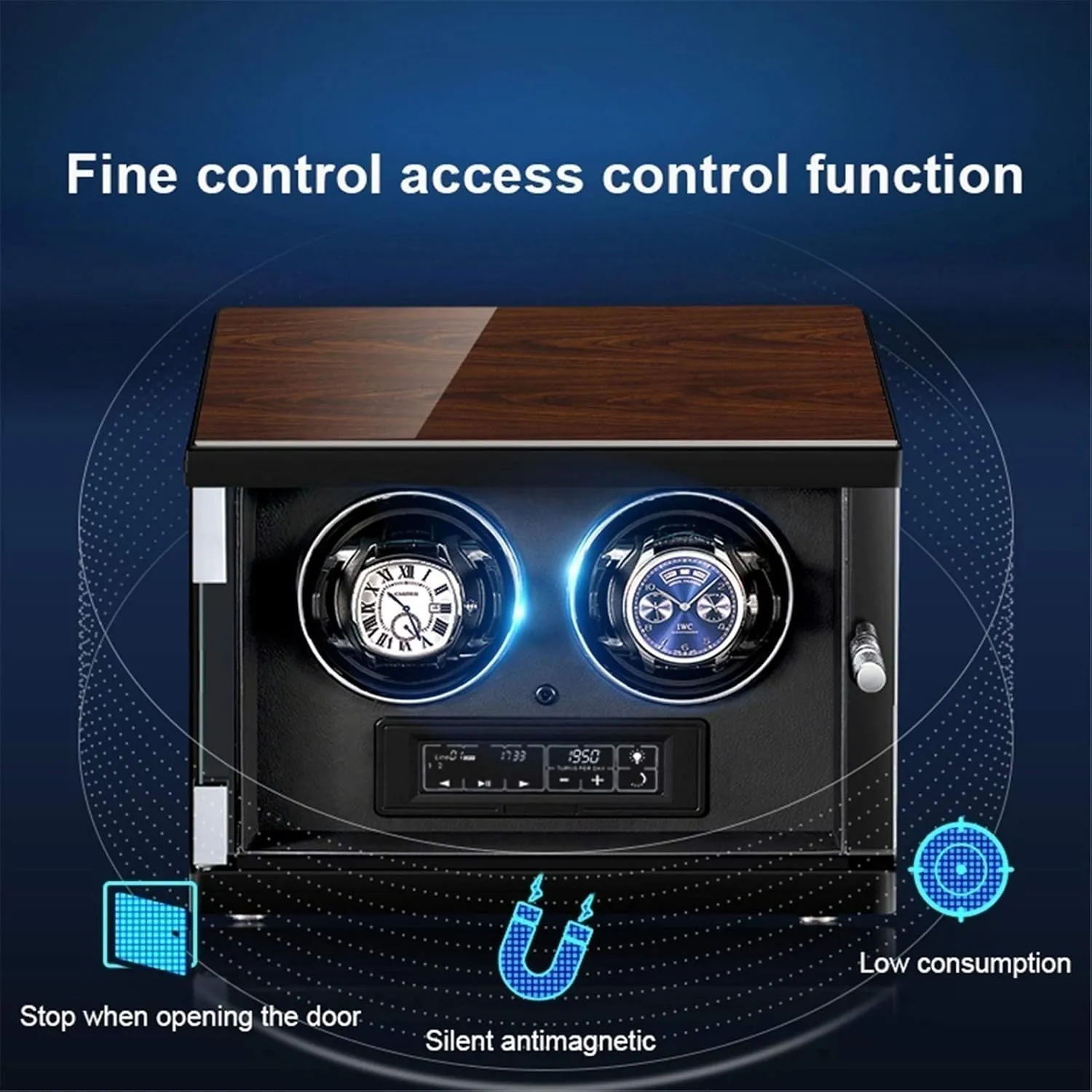 Illumination 5 Rotation Modes Wood Shell Piano Paint Exterior Adjustable Watch Pillows with Soft Flexible Watch Pillows Watch Winder for 2 Automatic Watches with Remote swirl revive cane Control LED 