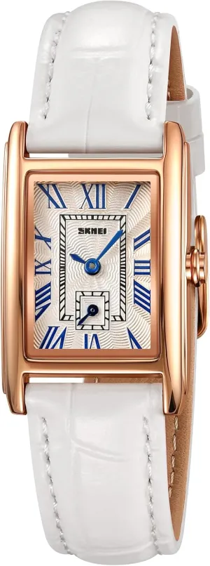 imbibe with Leather Strap and Blue Crystal Crown carlien Women Quartz Watch Lady Stylish Rectangle Dress Watch 