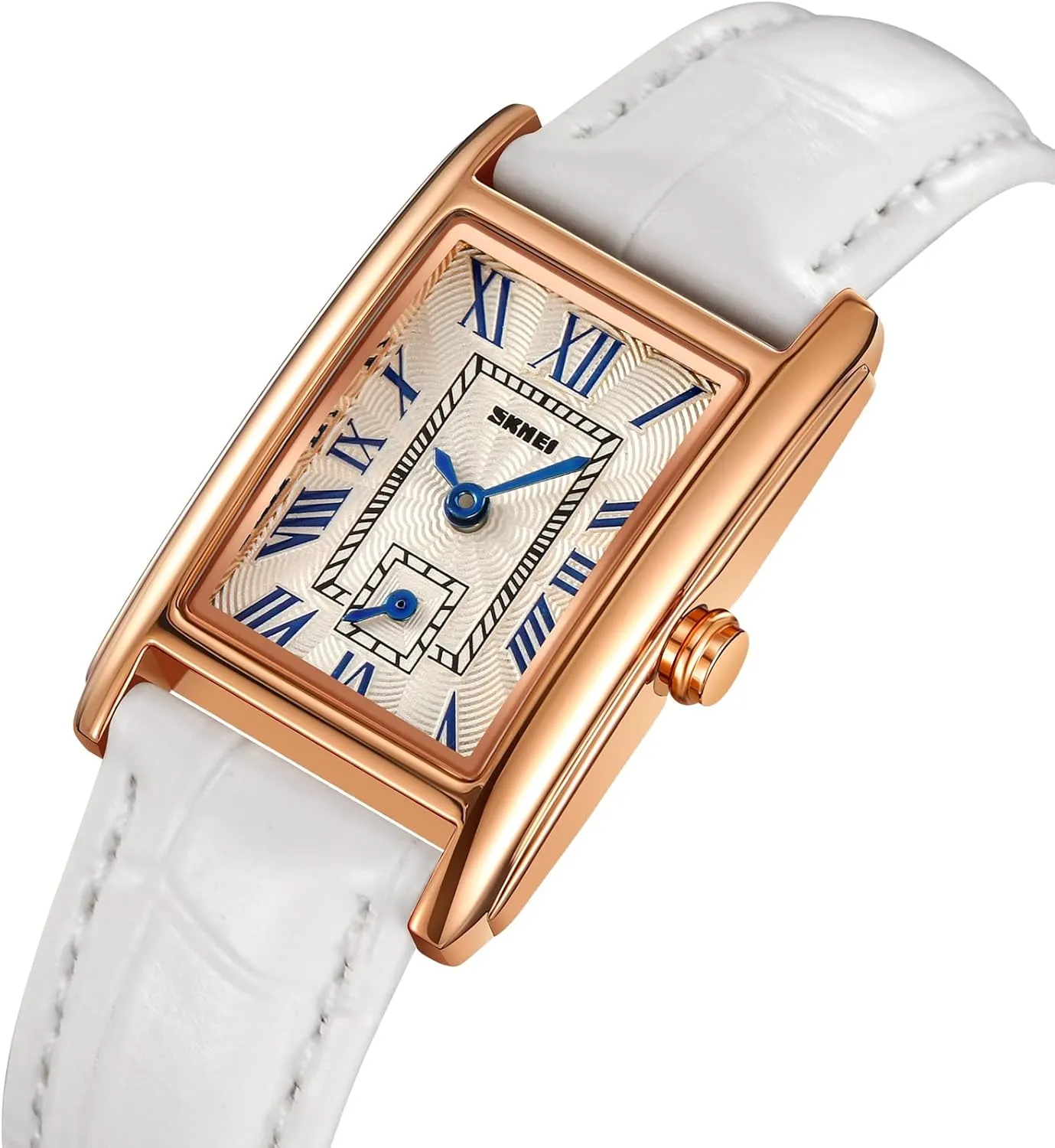 imbibe with Leather Strap and Blue Crystal Crown carlien Women Quartz Watch Lady Stylish Rectangle Dress Watch 