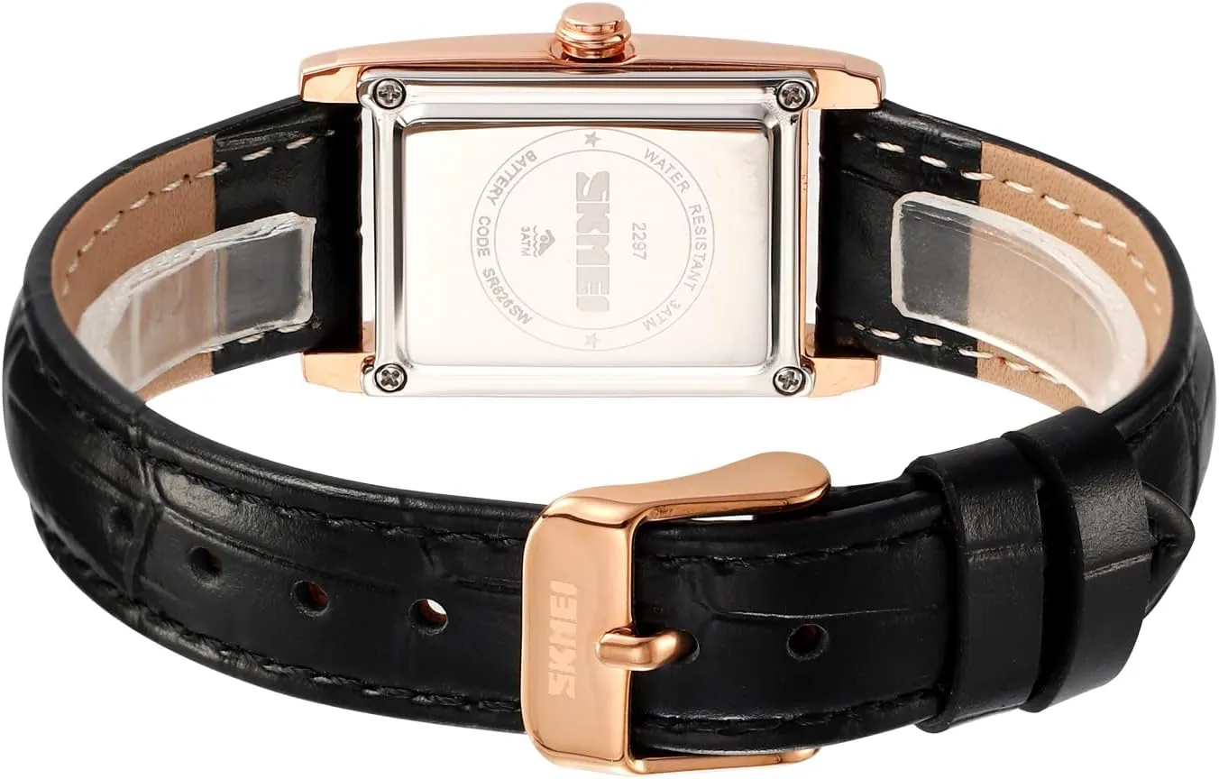 imbibe with Leather Strap and Blue Crystal Crown carlien Women Quartz Watch Lady Stylish Rectangle Dress Watch 