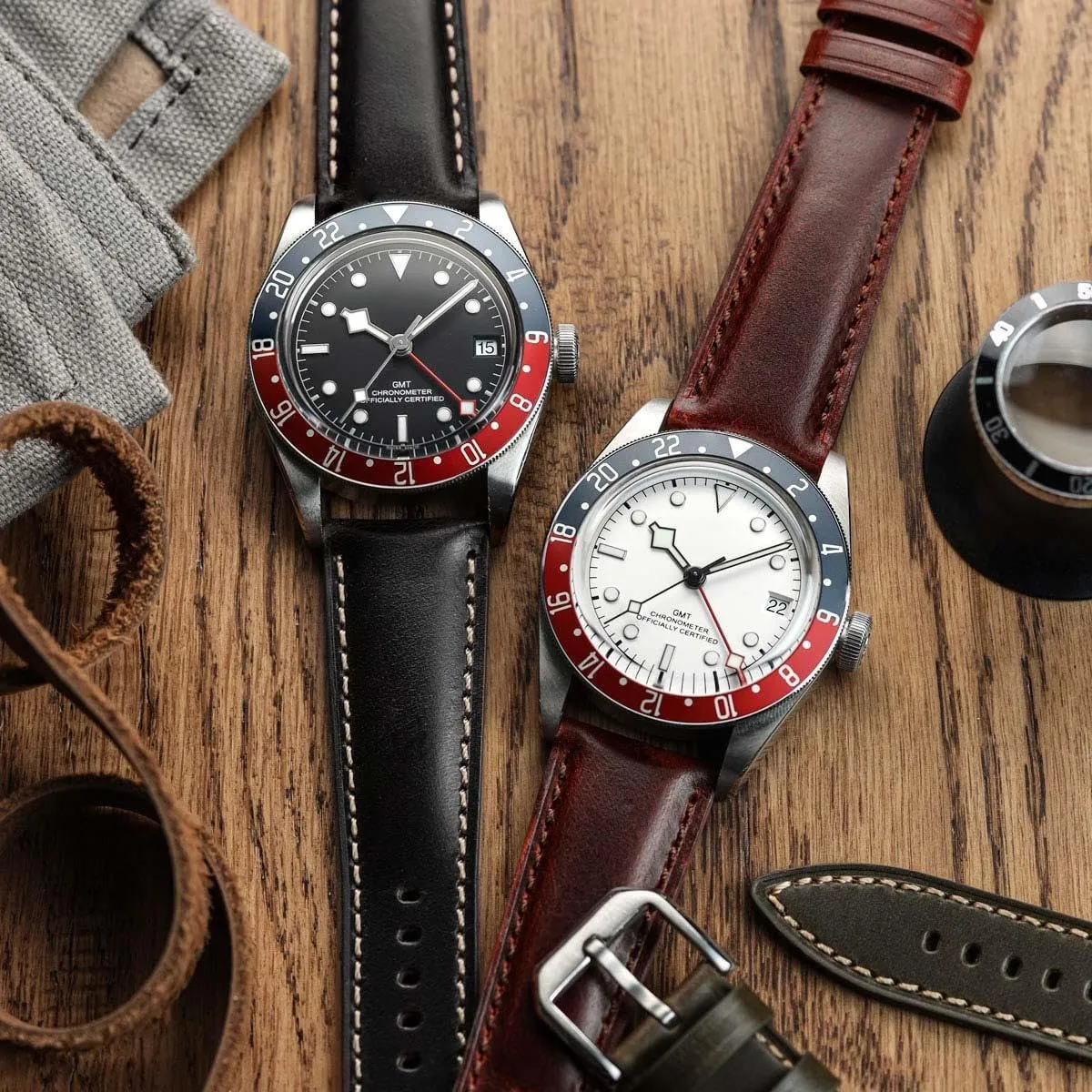 In black, brown, burgundy and green. Sizes include 20mm and 22mm Tenby boulevard Classic Leather Watch Strap, made from waxed-oiled full grain calf hide leather, with quick-release spring bars. 