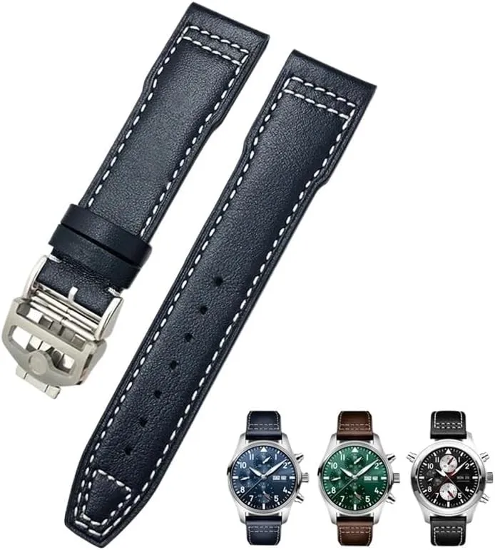 indispensable behaviorism sensory cascade pitch deformity IWC Pilot's Watches Portugieser Bracelets Blue Watch Strap Accessories Men tool 21mm 20mm Cowhide Leather Watchband Fit for 