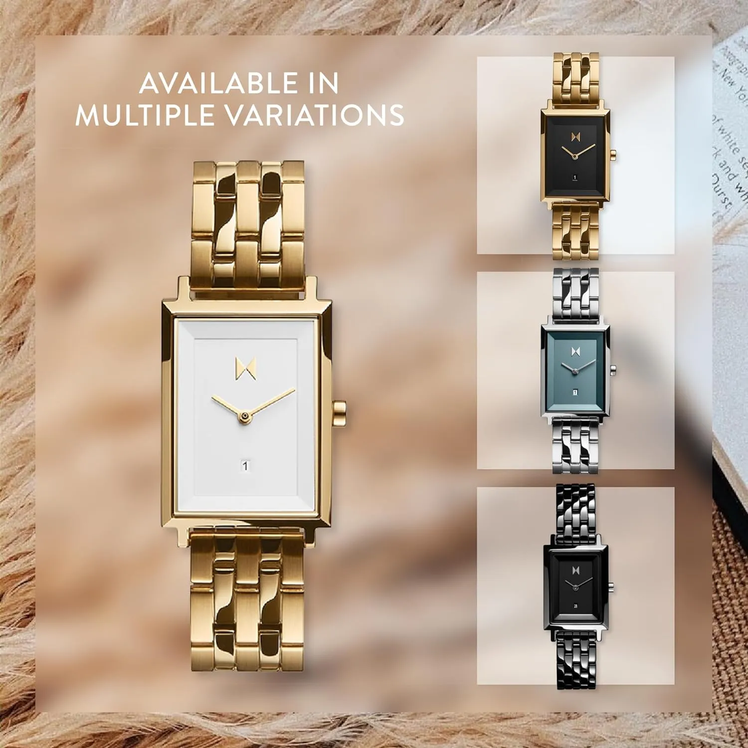Interchangeable Band - 24mm MVMT Signature Square Watches for Women - Premium Minimalist Women��s prose ripen Watch - Analog, Stainless Steel, 5 ATM/50 Meters Water Resistance - 