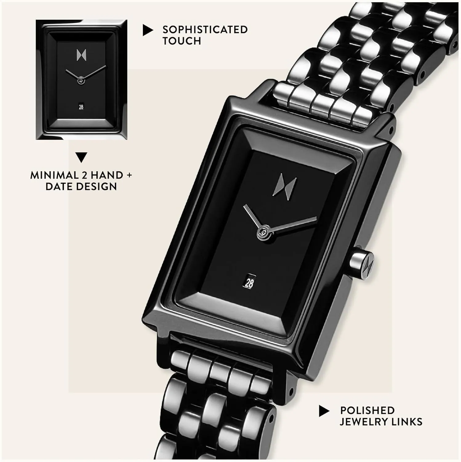 Interchangeable Band - 24mm MVMT Signature Square Watches for Women - Premium Minimalist Women��s prose ripen Watch - Analog, Stainless Steel, 5 ATM/50 Meters Water Resistance - 