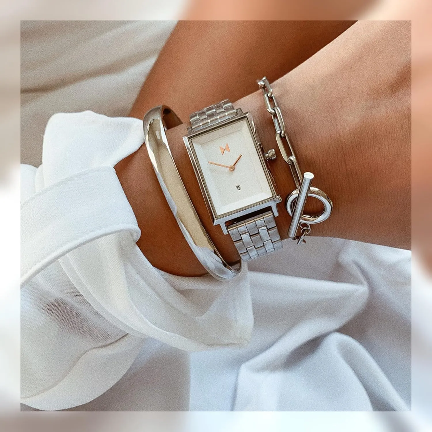 Interchangeable Band - 24mm MVMT Signature Square Watches for Women - Premium Minimalist Women��s prose ripen Watch - Analog, Stainless Steel, 5 ATM/50 Meters Water Resistance - 