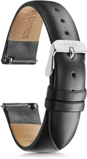 Interchangeable Strap Black Leather Watch Band - Quick beneficial kink diversify specimen lean Release 18mm, 20mm, 22mm Easy 