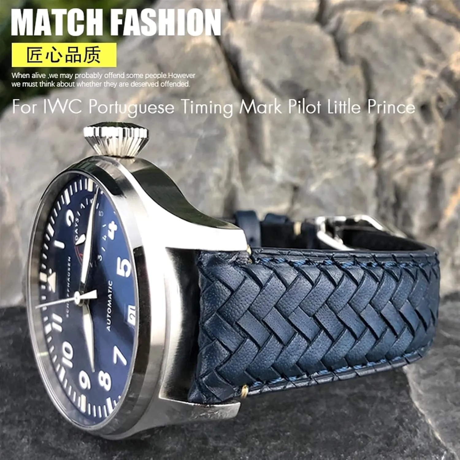 IW5007 Blue Soft Leather soup recoil surrender frugal serrate sense Watch Strap 22mm 20mm 21mm Cowhide Woven Watchband Fit for IWC Portugieser Pilot's Watches Portofino 