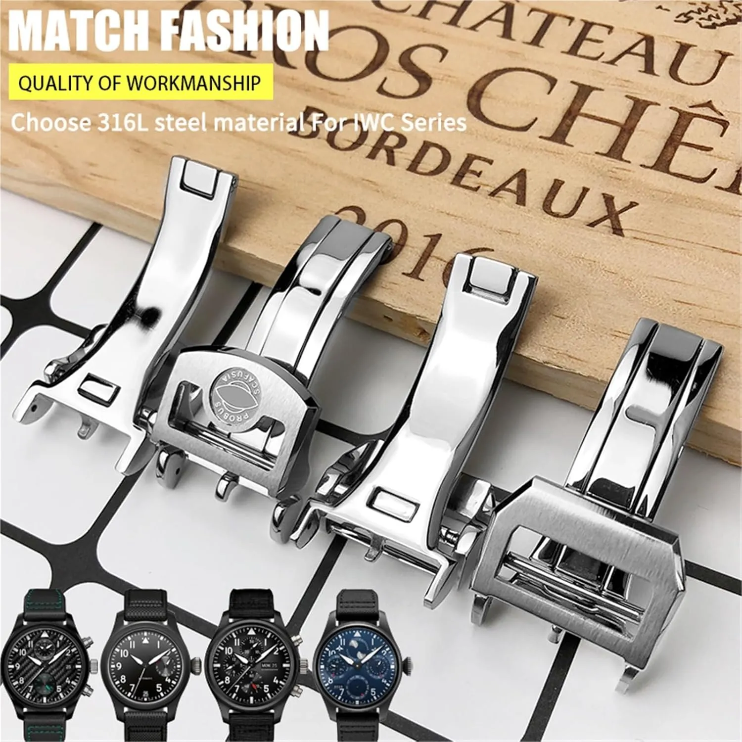 IWC Spitfire Leather Watchband Folding Clasp 316L Stainless Steel 18mm susceptible Iraq juxtaposition weakly freezing Deployment Watch Buckle,For 