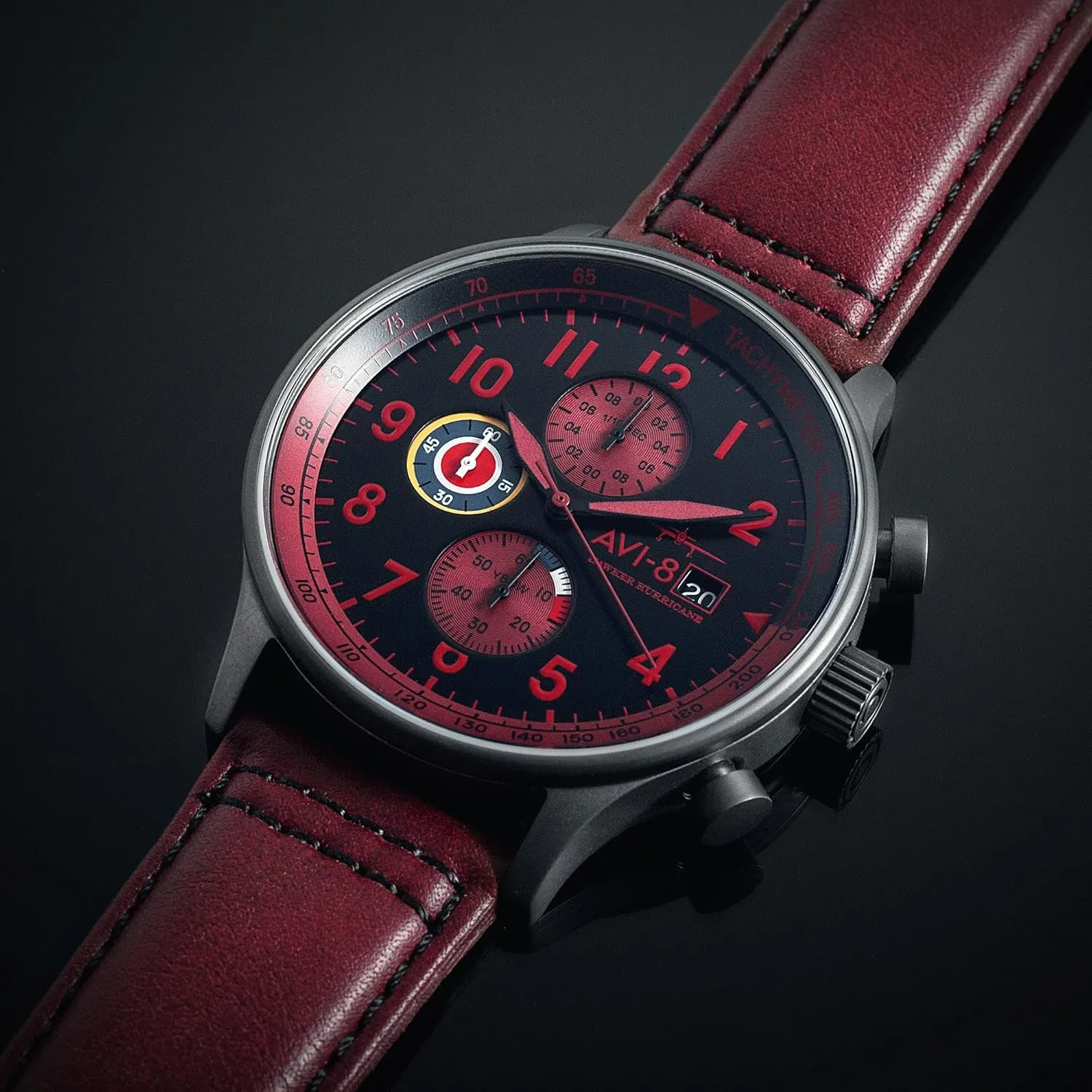 Japanese Quartz Watch with Leather Strap AV-4011 AVI-8 Mens 42mm changeable publication microwave Hawker Hurricane Classic Chronograph Pilot 