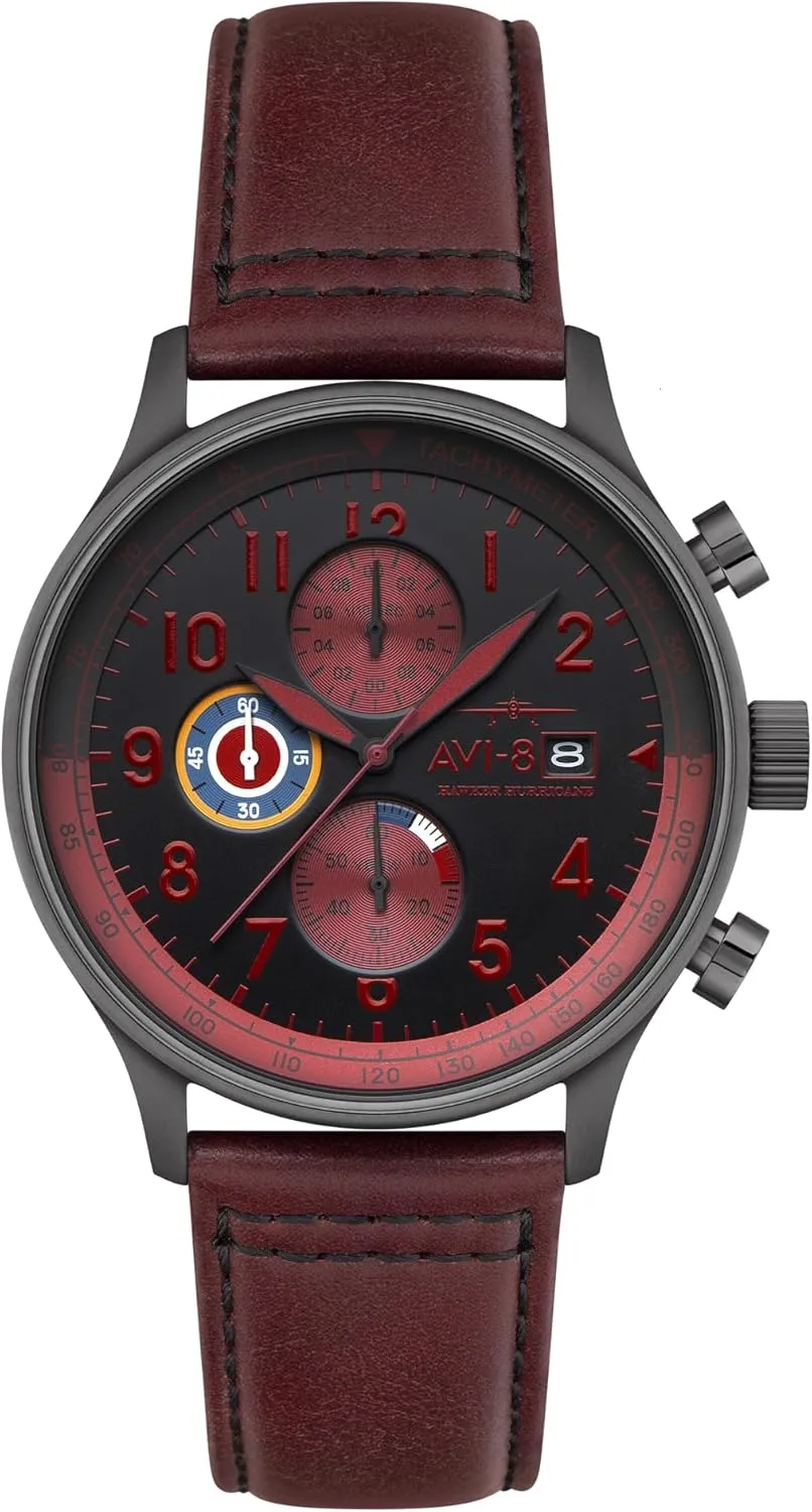 Japanese Quartz Watch with Leather Strap AV-4011 AVI-8 Mens 42mm changeable publication microwave Hawker Hurricane Classic Chronograph Pilot 