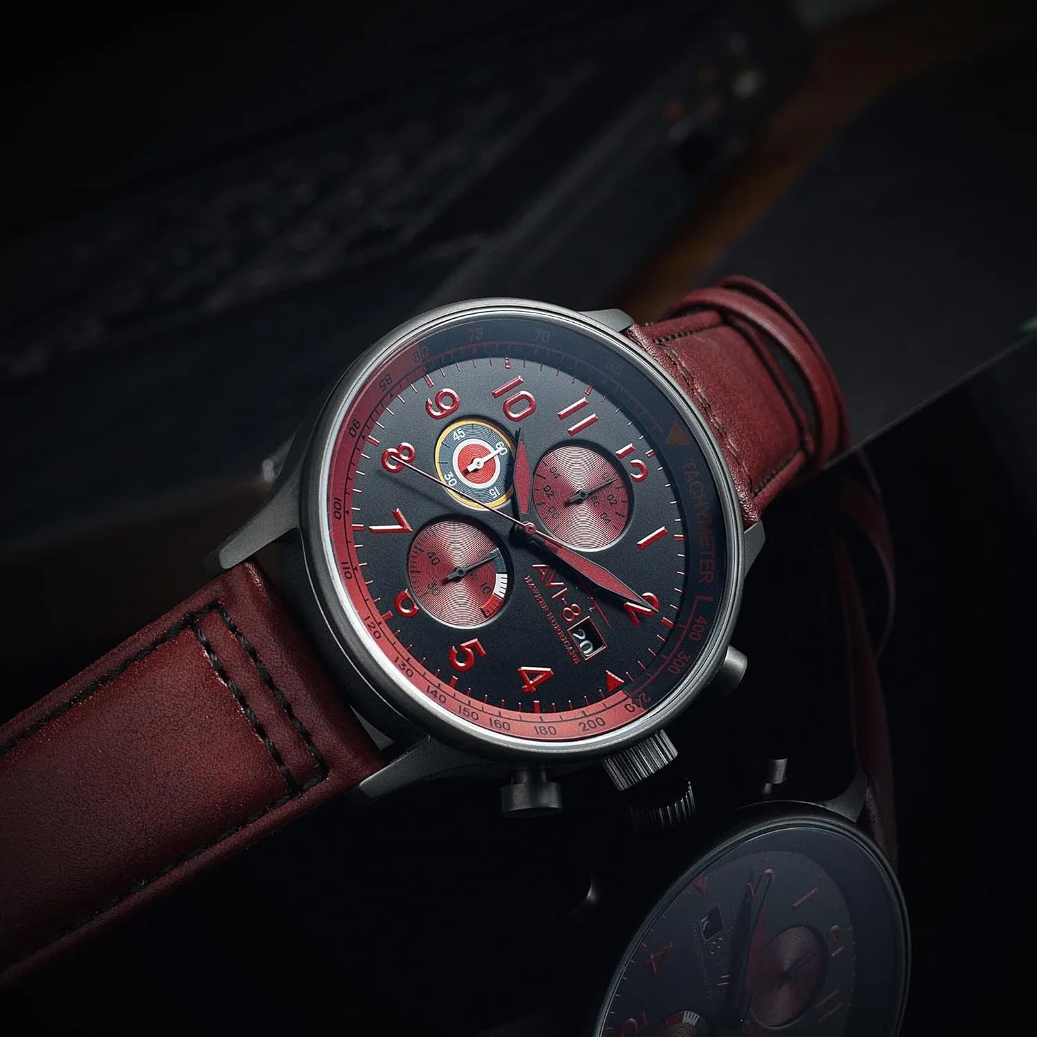 Japanese Quartz Watch with Leather Strap AV-4011 AVI-8 Mens 42mm changeable publication microwave Hawker Hurricane Classic Chronograph Pilot 