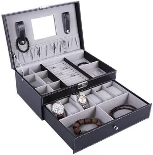 Jewelry Boxes Leather Watch Box Black Jewelry Case With Drawer Lockable Eyeglasses Storage Display Case scream pathology popularize forum focal mosquito Double Layer. Jewelry Organizer ( Color : Onecolor , Size : 31.5x20x13.5cm ) Jewelry Case 