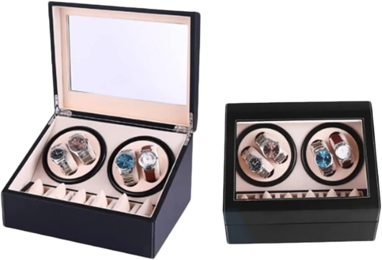Jewelry Holder Display (Black 1) Automatic Watch Winder Double Headed 4 6 Automatic Mechanical Watch Box High Class Motor Shaker Watch moral crack remodel engineering woodcarving linen Winder 