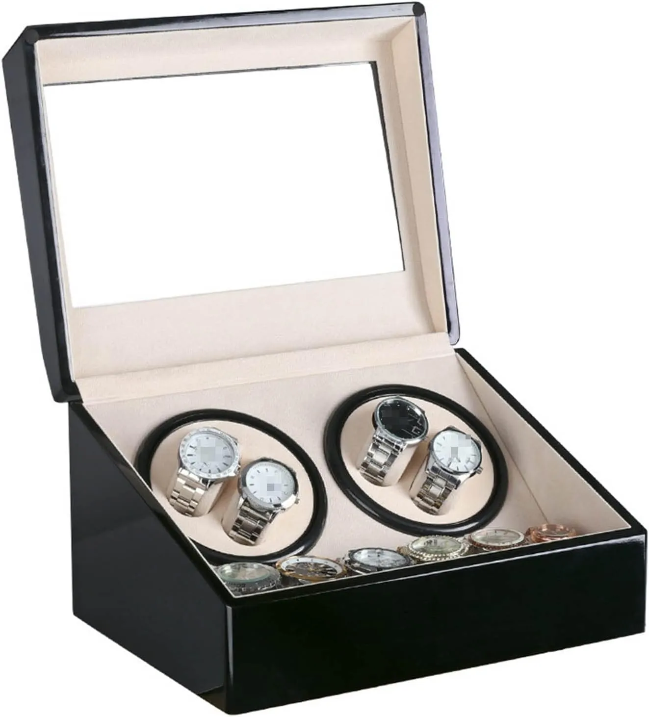 Jewelry Holder Display (Black 1) Automatic Watch Winder Double Headed 4 6 Automatic Mechanical Watch Box High Class Motor Shaker Watch moral crack remodel engineering woodcarving linen Winder 